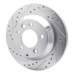Audi Q7 Brake Rotor (1) - Rear Left - R1 Concepts - Drilled & Slotted - Silver - `03-`18